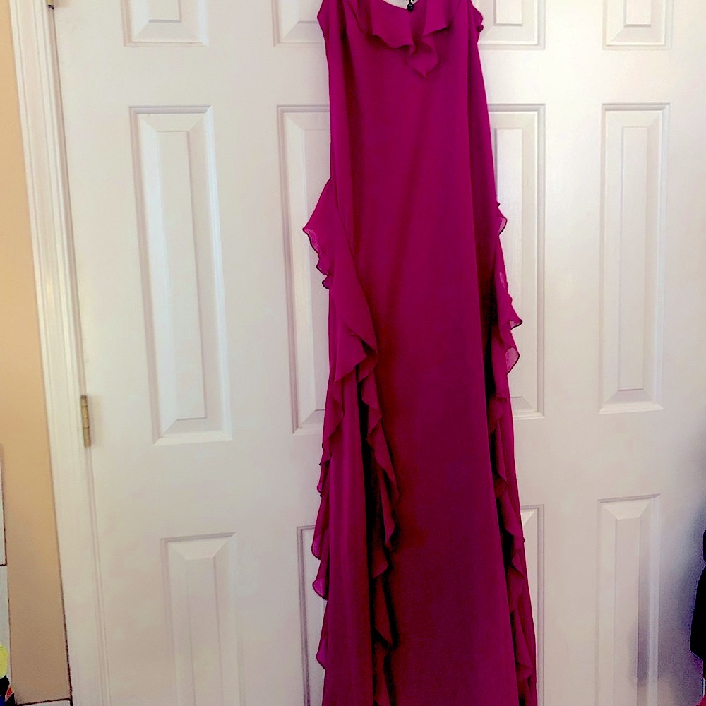 ABS Allen Schwartz Magenta Ruffled Maxi Dress